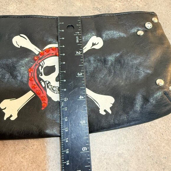 Biker Chick Skull Wristlet Edgy Pirate Bootie Crossbones VTG 80s Black Cute Goth - Picture 10 of 13